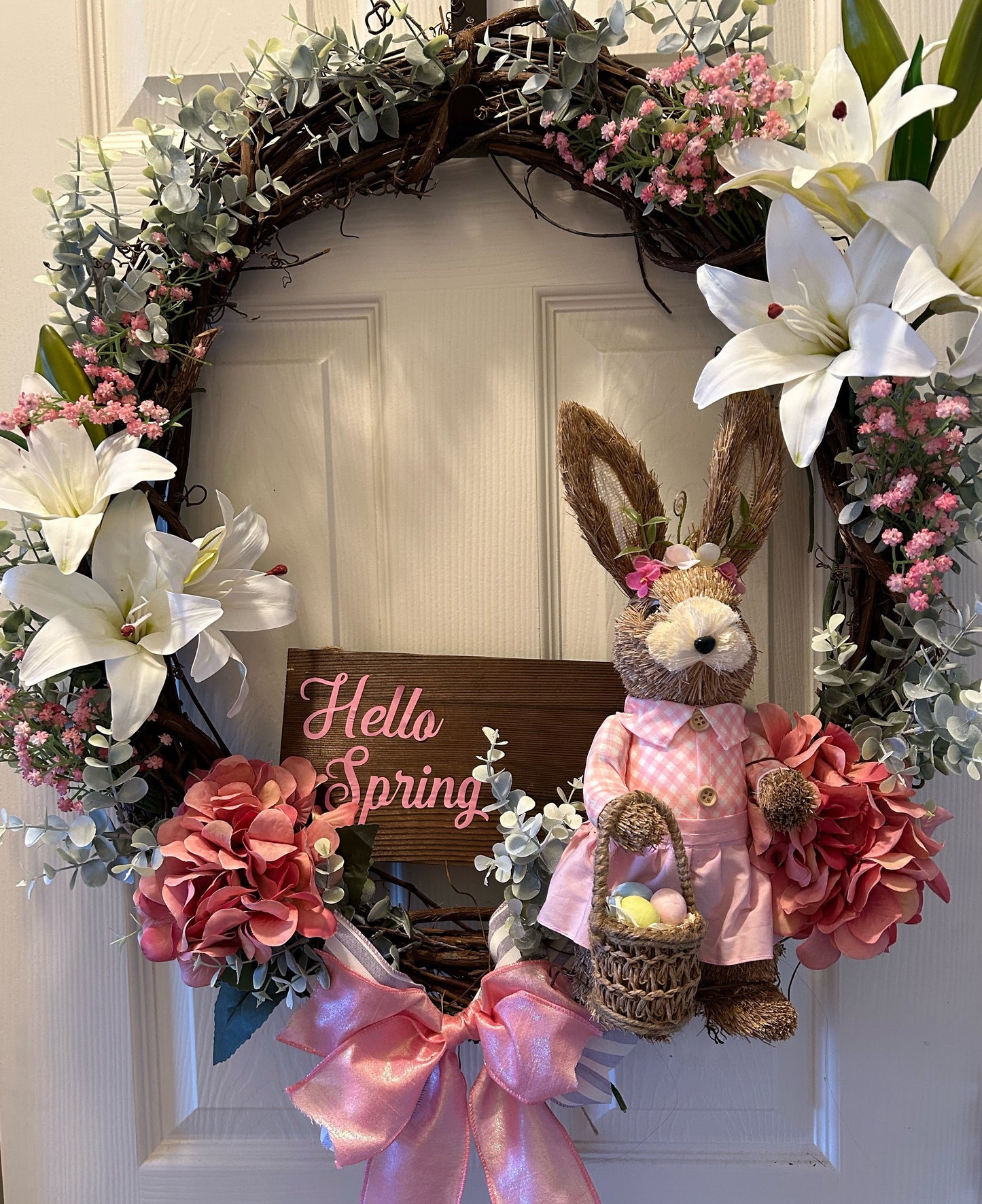 Spring Bunny Girl 24” Grapevine Wreath