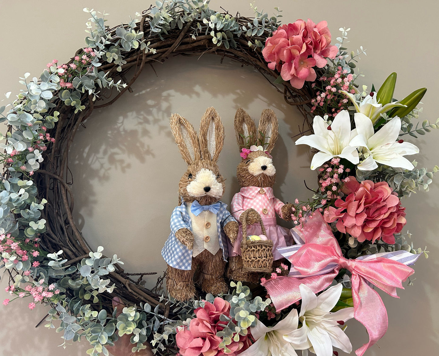 Spring Bunnies 30” Grapevine Wreath